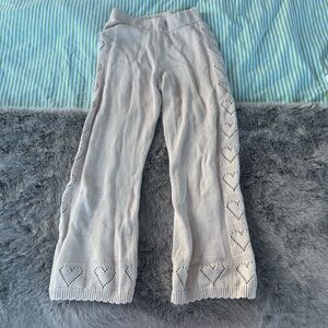 LoveShackFancy Cream Cropped Pants with Heart Detailing